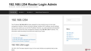 192.168.l.254 Router Login Admin