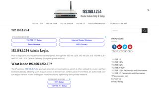 192.168.1.254 Router Admin Login - 192.168.l.254