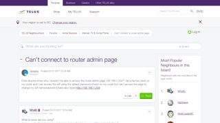 Can't connect to router admin page - TELUS Neighbourhood