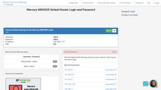 Mercury MW305R Default Router Login and Password - Clean CSS