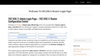 192.168.1.1 Admin Login Page - 192.168.1.1 Router Configuration ...