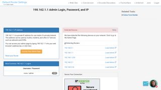 198.162.1.1 Admin Login, Password, and IP - Clean CSS