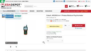 Buy Extech MO295, 8-in-1 Pinless Moisture Psychrometer - MegaDepot