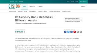 1st Century Bank Reaches $1 Billion In Assets - PR Newswire