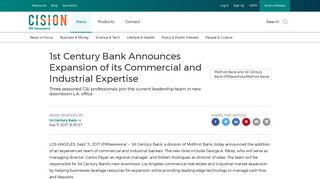 1st Century Bank Announces Expansion of its Commercial and ...
