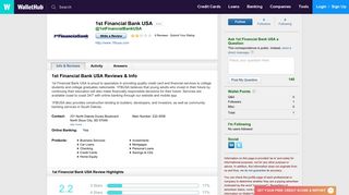 1st Financial Bank USA Reviews - WalletHub