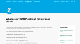 What are my SMTP settings for my Snap email? - FAQs - 2Degrees