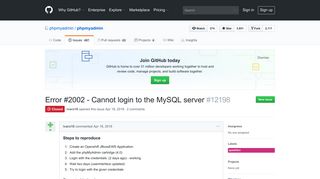 Error #2002 - Cannot login to the MySQL server · Issue #12198 ...