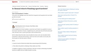 Is Chennai School of Banking a good institute? - Quora