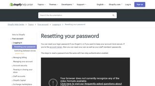 Resetting your password · Shopify Help Center