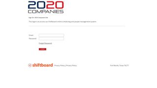 Welcome to 2020 Companies Shiftboard Login Page