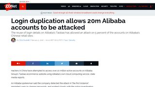 Login duplication allows 20m Alibaba accounts to be attacked | ZDNet