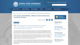 FTC Action Halts MOBE, a Massive Internet Business Coaching Scheme