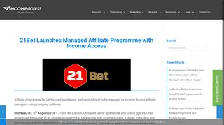 21Bet Launches Managed Affiliate Programme with Income Access