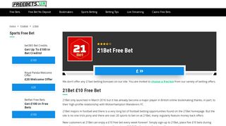 Get Your weekly 21Bet £10 Bonus | Free Bets UK