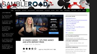 21 Dukes Casino - $75 free money and 675% deposit prize …