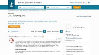 240 Tutoring, Inc. | Complaints | Better Business Bureau® Profile