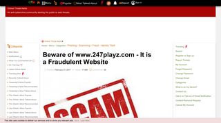 Beware of www.247playz.com - It is a Fraudulent Website