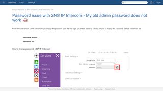 Password issue with 2N® IP Intercom - My old admin password ...