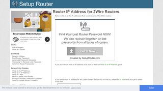 Default router IP addresses for 2Wire routers. - SetupRouter