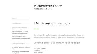 365 binary options login - mojavewest.com