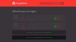 3dfuckhouse.com passwords - BugMeNot