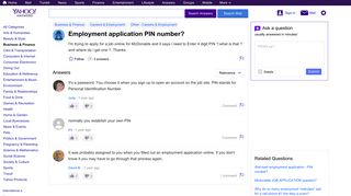 employment application PIN number? | Yahoo Answers