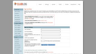 Register new account - Club Log