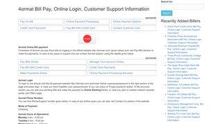 4ormat Bill Pay, Online Login, Customer Support Information