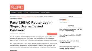 Pace 5268AC Router Login Steps, Username and Password - 10.0.0.0.1