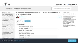 Cannot establish connection via FTP: 530 Login incorrect – Plesk Help ...