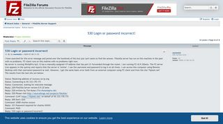 530 Login or password incorrect! - FileZilla Forums