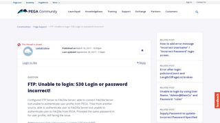 FTP: Unable to login: 530 Login or password incorrect! | Pega ...