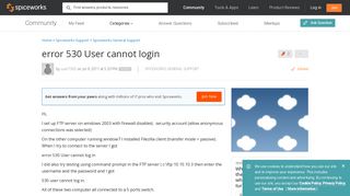 [SOLVED] error 530 User cannot login - Spiceworks General Support ...