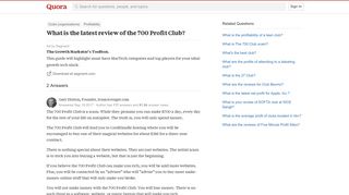 What is the latest review of the 700 Profit Club? - Quora