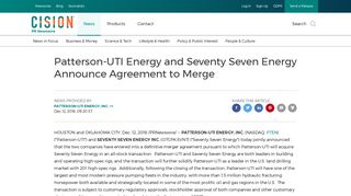 Patterson-UTI Energy and Seventy Seven Energy Announce ...