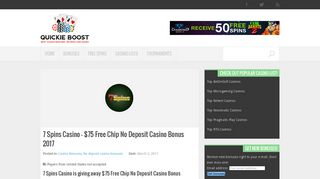 7 Spins Casino - $75 Free Chip No Deposit Casino Bonus 2017 ...