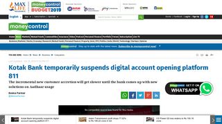 Kotak Bank temporarily suspends digital account opening platform 811