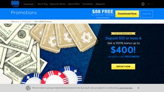 Poker Deposit Bonus | Signup & Get up to $400 | 888 poker