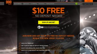 Free $10 No Deposit Needed Bonus at 888Sport NJ