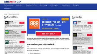888sport Free Bet - Exclusive Bet £10 Get £30 | Freebets.co.uk