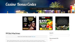 99 Slot Machines no deposit bonus codes - Casino Bonus Codes