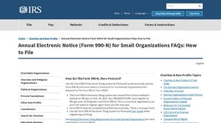 Annual Electronic Notice Form 990 N for Small Organizations FAQs ...