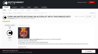 Earn unlimited Bitcoins on autopilot with this 999dice bot ...