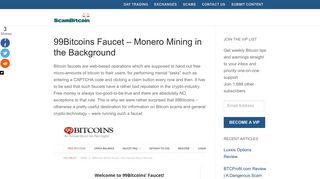 99Bitcoins Faucet - Monero Mining in the Background - Scam Bitcoin
