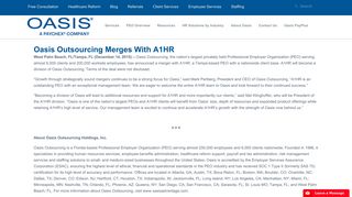 Oasis Outsourcing Merges With A1HR - Oasis Outsourcing, Inc
