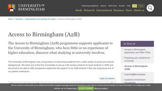 Access to Birmingham (A2B) - University of Birmingham