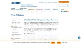 2018-2019 AACOMAS Application Cycle Now Open