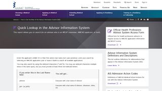 Quick Lookup in the Advisor Information System - AAMC Students