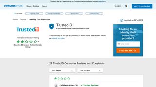 Top 22 Reviews and Complaints about TrustedID - ConsumerAffairs.com